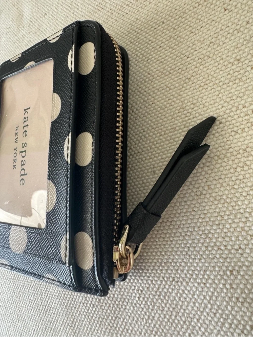 Kate Spade New York Cameron Pictur Blue White Polka Dot Small Zip Bifold Wallet